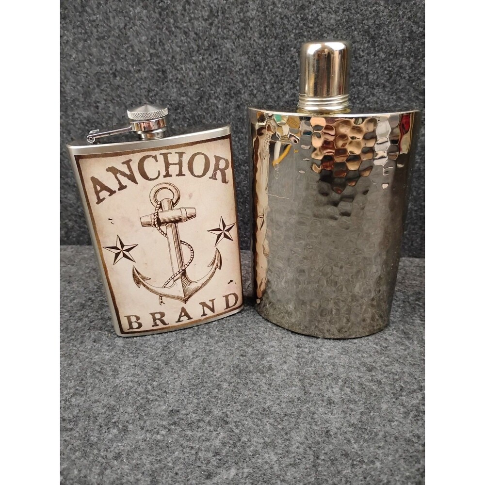 Vintage Lot Of 2 Metal Hip Flasks Trixie Milo Anchor & W Germany Monogrammed REM